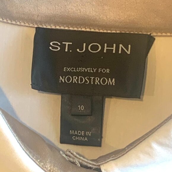ST. JOHN Cotton Blend Satin Trim Button Down Top Sz 10 #139C - Picture 12 of 14